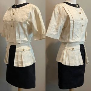Chanel Vintage Rare 1980’s Pleated Top Blouse Shirt Skirt Dress CC Buttons 36 S